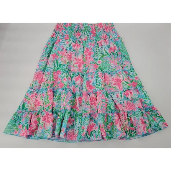 Lilly Pulitzer Deavan Midi Skirt Amalfi Blue Pink Leaf it Wild Size Large NWT - Picture 3 of 9